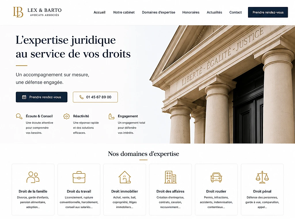 Site web Lex & Barto — Avocats associés créé par Pixanovax