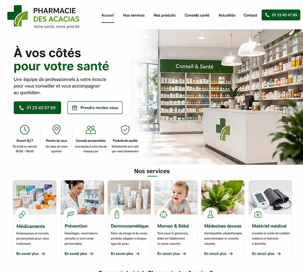 Site web Pharmacie des Acacias — Pharmacie créé par Pixanovax