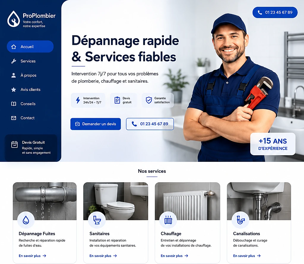 Site web ProPlombier — Plombier créé par Pixanovax